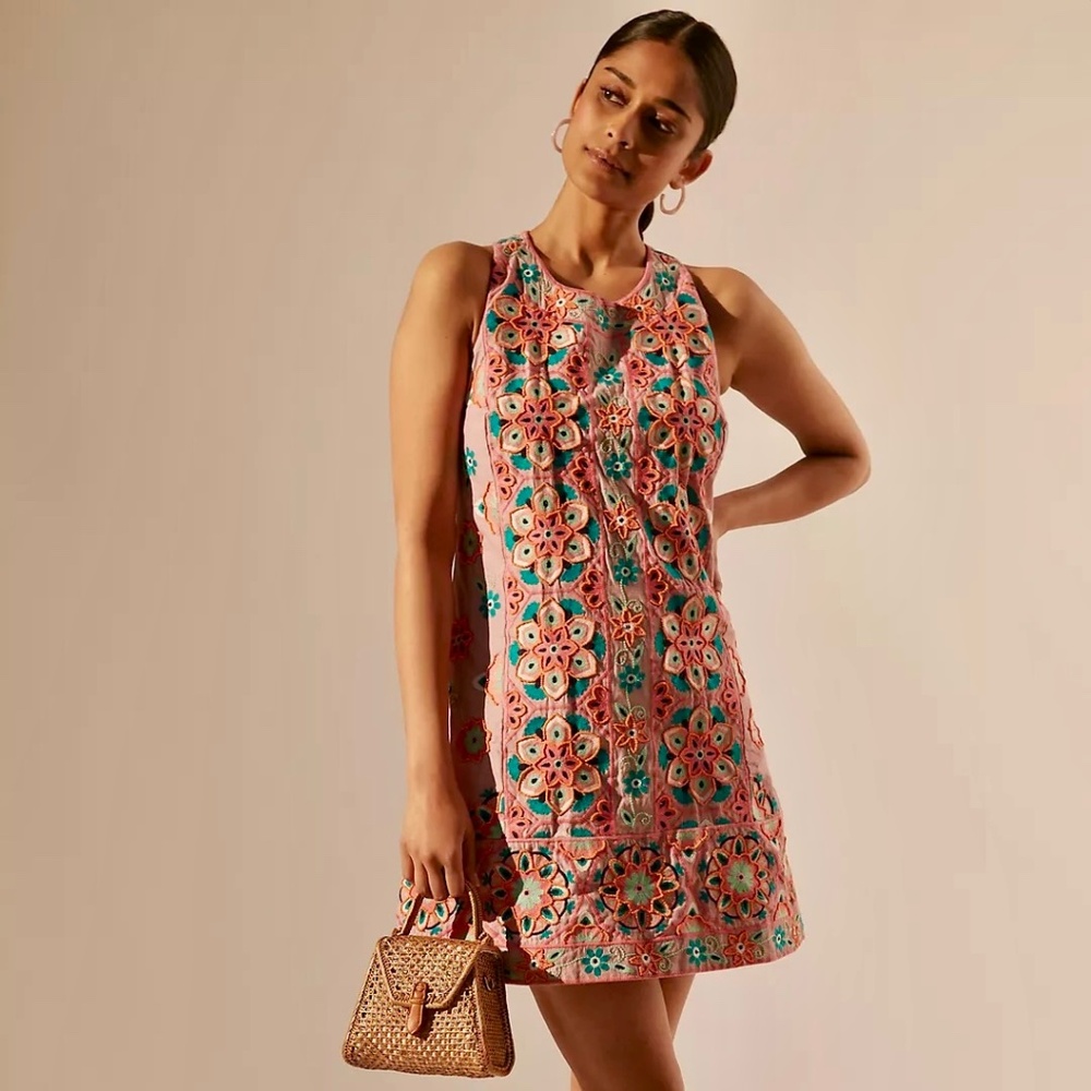 Anthropologie Embroidered & Appliqued Shift Dress - Size 6